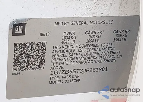 2018 Chevrolet Malibu 1Ls из США, поврежденный, VIN 1G1ZB5ST3JF261801